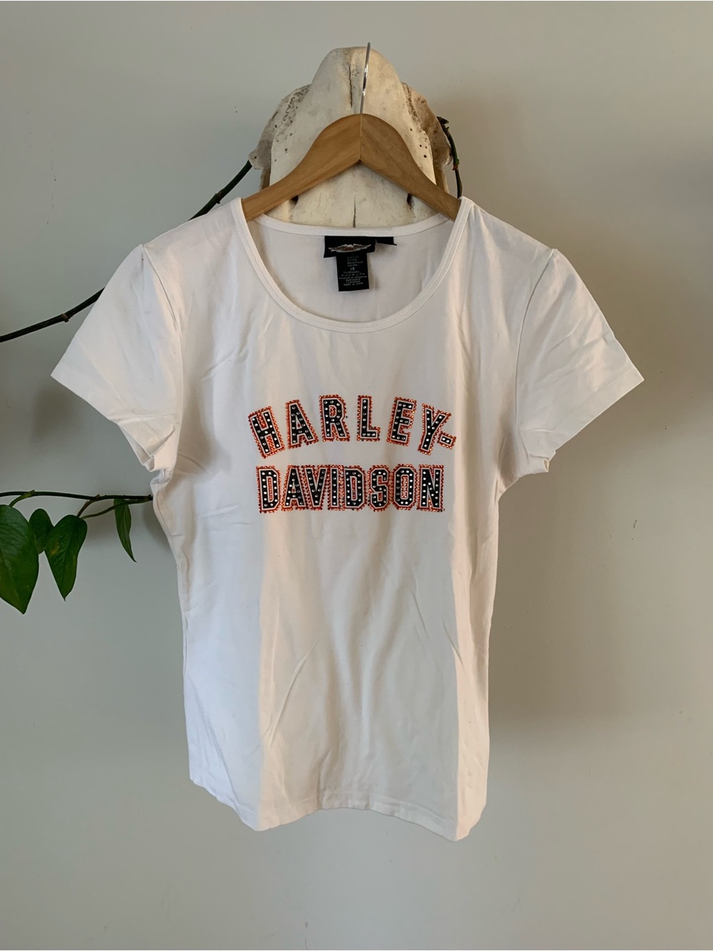 Harley-Davidson White Short Sleeve Logo Tee with Orange & Black Accents